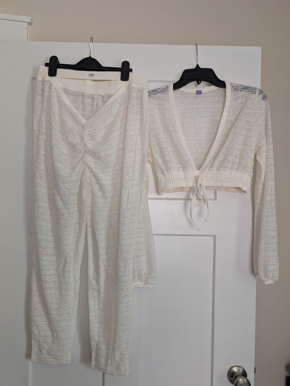 Yitty Cream Lace Lounge Set - Cropped Tie Top & Pants